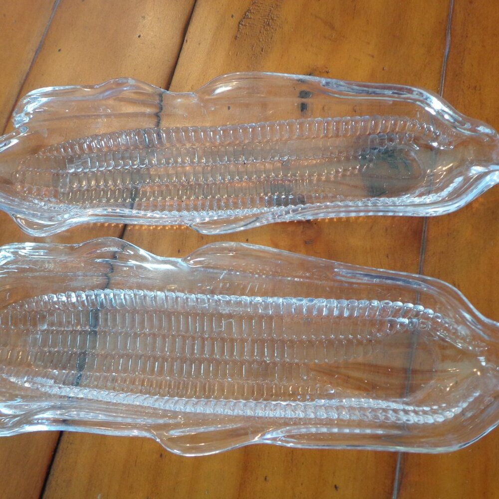 Lot of 2 Corn Dishes Hard Plastic Clear